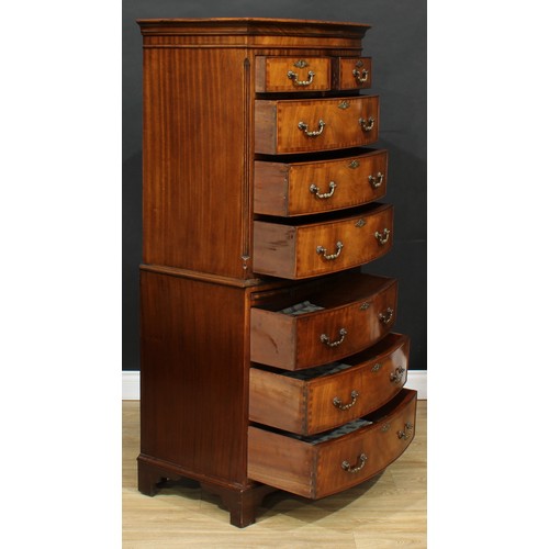 112 - A George III Revival bow front chest on chest, outswept top above two short and three long drawers, ... 
