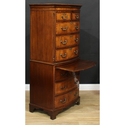 112 - A George III Revival bow front chest on chest, outswept top above two short and three long drawers, ... 