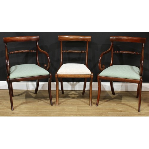 117 - A pair of 19th century mahogany rope-twist open armchairs, 82cm high, 57cm wide, the seat 44cm wide ... 