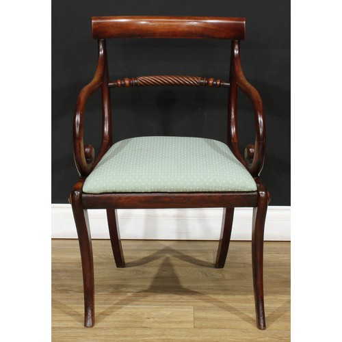 117 - A pair of 19th century mahogany rope-twist open armchairs, 82cm high, 57cm wide, the seat 44cm wide ... 