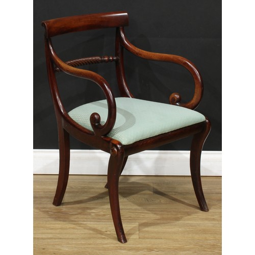 117 - A pair of 19th century mahogany rope-twist open armchairs, 82cm high, 57cm wide, the seat 44cm wide ... 