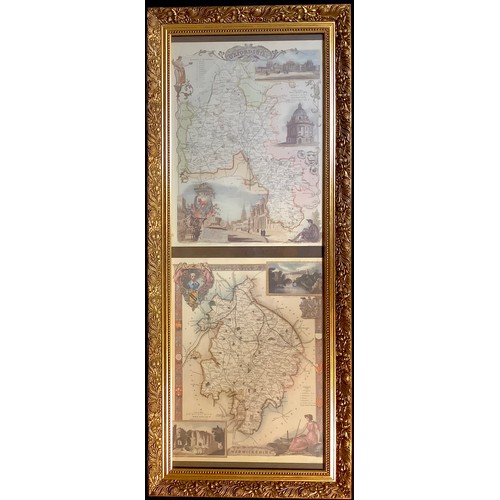 653 - **collecting**A pair of reproduction maps framed as one, Oxfordshire and Warwickshire, gilt frame