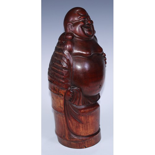 30 - A large Chinese bamboo carving, of Budai, 43cm high