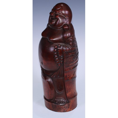 30 - A large Chinese bamboo carving, of Budai, 43cm high