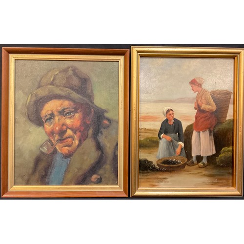 83 - Hank
Portrait of a Fisherman with pipe and sou'wester
signed, oil on canvas, 29cm x 24cm; another
Eu... 