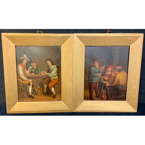 85 - Dutch School  A pair of early 19th century metal panels, Tavern scenes, 19cm x 14.5cm