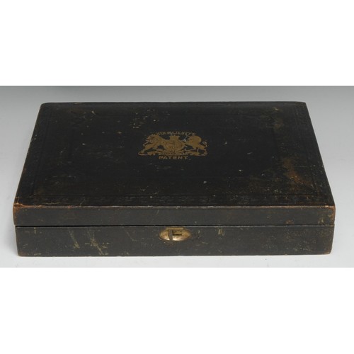 95 - A Victorian gilt and tooled morocco rectangular Patent box, hinged cover, 29cm wide