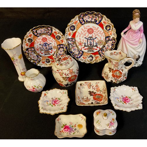 126 - A Royal Doulton figure Good Companion HN3608; two Spode Imri palette plates; a Mason's Golden Azelia... 