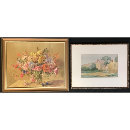 666 - Pictures and Prints - Ivor MacKenzie, Still Life, Flowers, signed, pastel, 52cm x 66cm; Josephine Cl... 