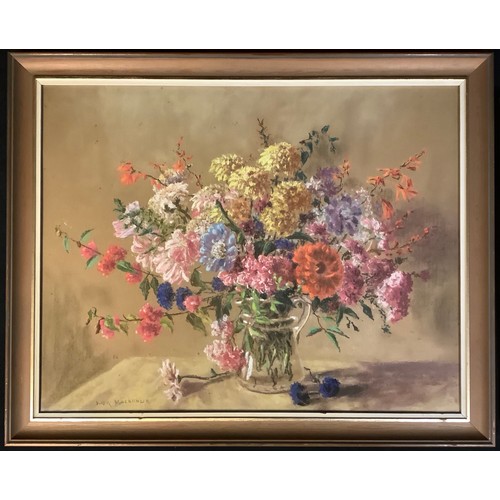 666 - Pictures and Prints - Ivor MacKenzie, Still Life, Flowers, signed, pastel, 52cm x 66cm; Josephine Cl... 