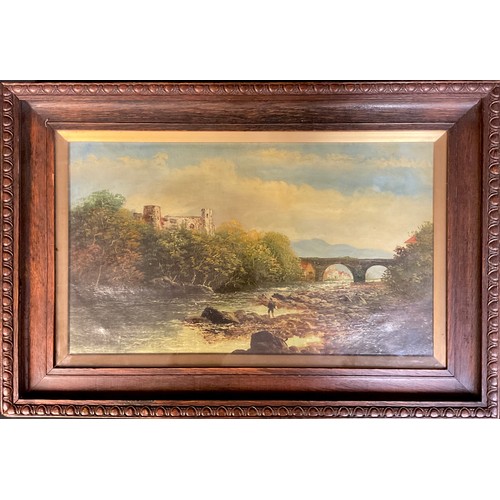 667 - J Staunton  
Fishing By The Castle
signed, oil, 29cm x 49cm