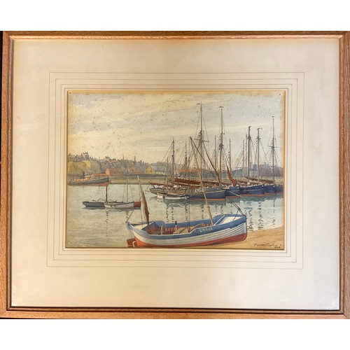 675 - F. W. Hounsell, Lowestoft Harbour, signed, watercolour, 27cm x 37cm, dated 1928