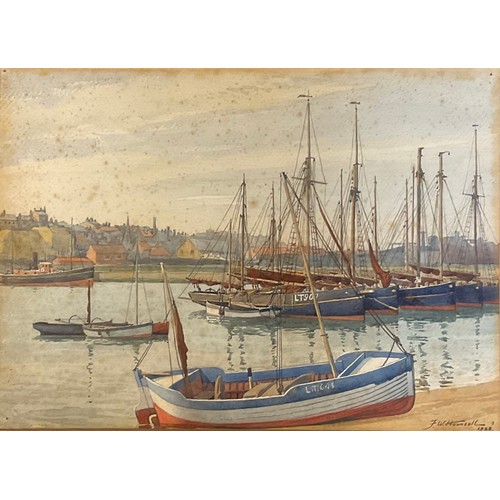 675 - F. W. Hounsell, Lowestoft Harbour, signed, watercolour, 27cm x 37cm, dated 1928