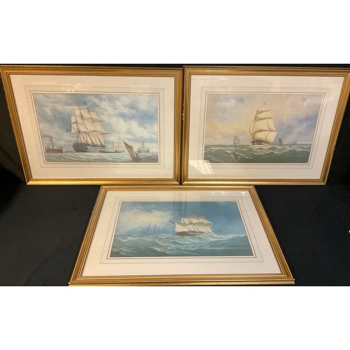 674 - Pictures and Prints - a set of three Naval seascape prints, each 36cm x 58cm