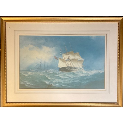 674 - Pictures and Prints - a set of three Naval seascape prints, each 36cm x 58cm