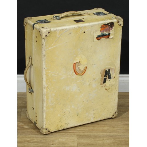 676 - A cream steamer trunk folding wardrobe, The Taycall, retailed by Manson, Swan and Morean LTD, monogr... 