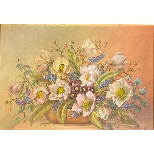 685 - G M Jamieson (late 20th century)
Still Life of Flowers
signed, oil on canvas; two others (3)