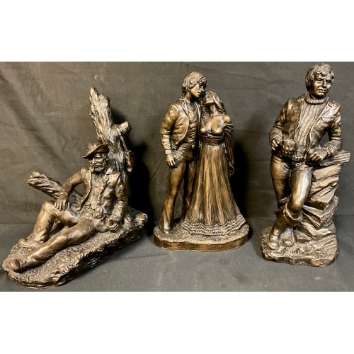 693 - A John Letts bronzed resin sculpture, The Fisherman at Rest, 33cm; two others similar by the same ar... 