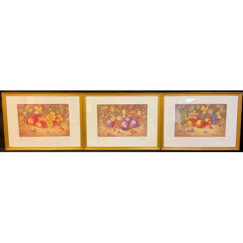 707 - A set of three Royal Worcester Fruit prints, designs for porcelain, after H Ayrton, limited editions... 