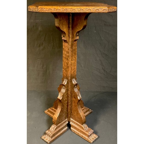 708 - An oak ecclesiastical type stand, adzed throughout, 76cm