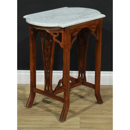 113 - An early 20th century centre table, of small proportions, marble top, 69cm high, 60cm wide, 40cm dee... 