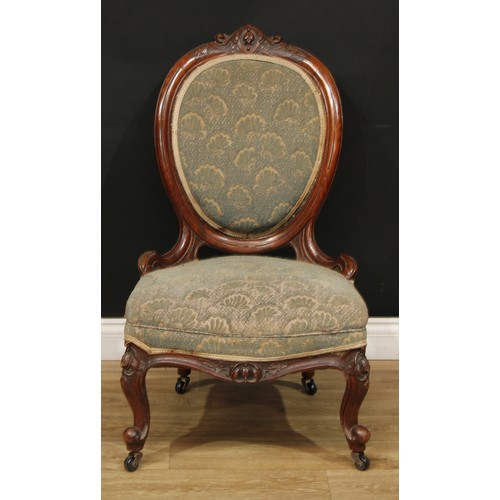 115 - A Victorian walnut drawing room chair, 95.5cm high, 56cm wide, the seat 47cm deep