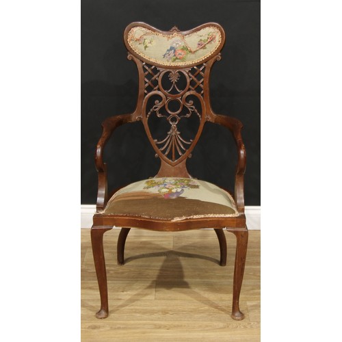 116 - An early 20th century mahogany elbow chair, 105cm high, 55.5cm wide, the seat 46cm wide and 40cm dee... 