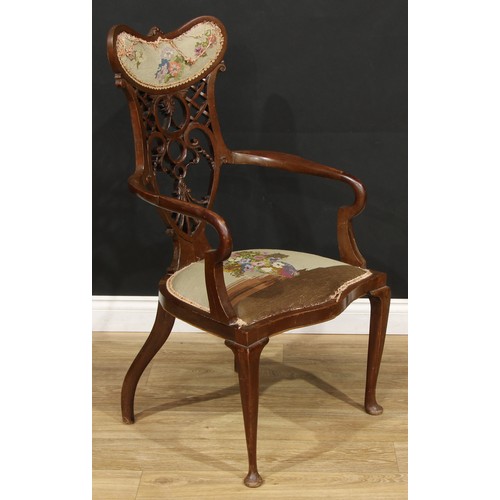 116 - An early 20th century mahogany elbow chair, 105cm high, 55.5cm wide, the seat 46cm wide and 40cm dee... 