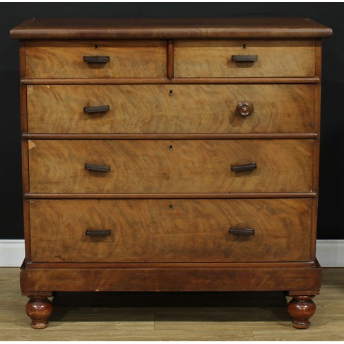 119 - A mahogany chest, rectangular top above two short and three long graduated drawers, turned feet, 112... 