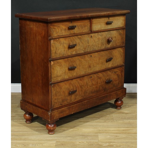 119 - A mahogany chest, rectangular top above two short and three long graduated drawers, turned feet, 112... 