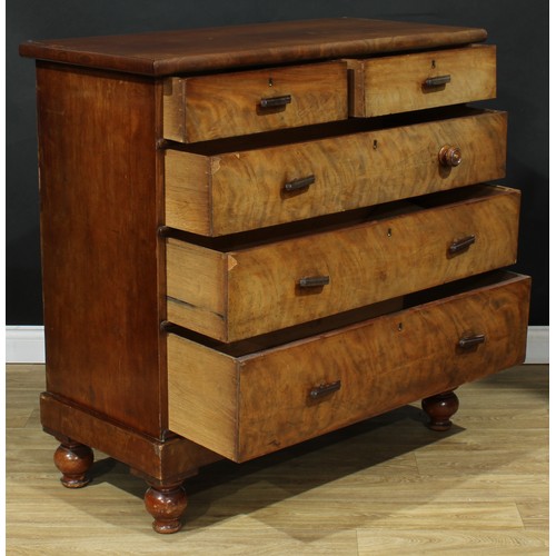 119 - A mahogany chest, rectangular top above two short and three long graduated drawers, turned feet, 112... 