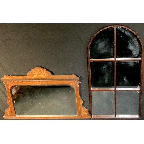 720 - An arched mahogany wall mirror, 90cm x 58cm; an inlaid mahogany wall mirror (2)