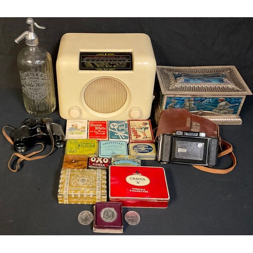 681 - A Bush radio, model number DAC 90A; a soda syphon; a J&J Colman's Bull's Head mustard sarcophagus sh... 