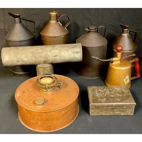 727 - Automobilia - early 20th century petrol cans; a Bryant sump heater; etc (7)