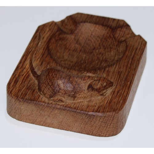 105A - Mouseman of Kilburn - an oak ashtray, canted fore-angles, adzed overall, carved mouse signature, 10c... 