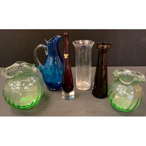 125 - A Dartington crystal wrythen cylindrical vase, 22cm high;  a Gullaskruf Art vase;  other coloured gl... 