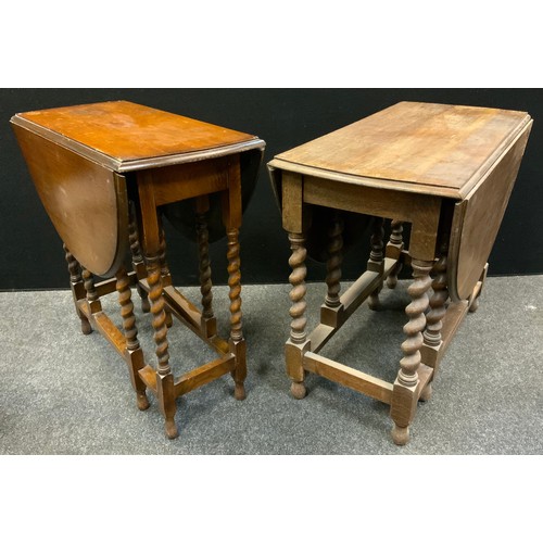 140 - An oak drop leaf dining table, barley twist legs, c,1930;  another, smaller