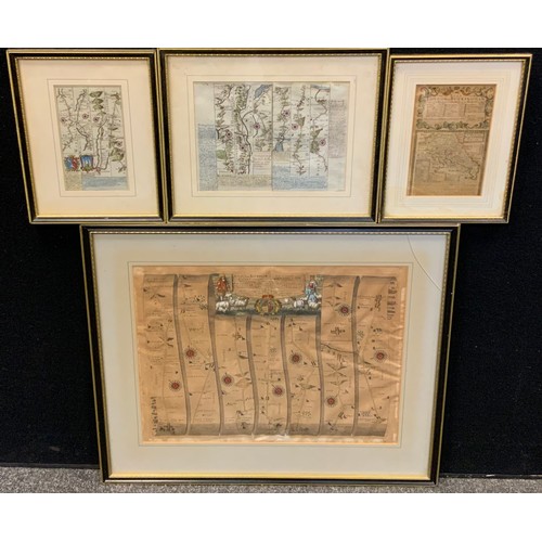 142 - Ogilby (John). The Road from London to Wells in Norfolk,  hand coloured engraved strip road map, 350... 