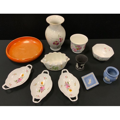 175 - A trio of Royal Crown Derby 'Posies' pattern twin handled dishes;  Wedgewood jasper ware;  a Minton ... 