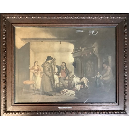 64 - After George Morland, Inside a Country Ale House, coloured print, 44cm x 58cm, oak frame