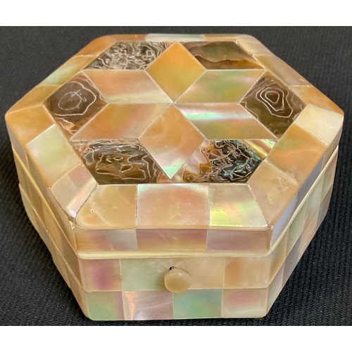 66 - A 19th century mother of pearl and abalone hexagonal casket