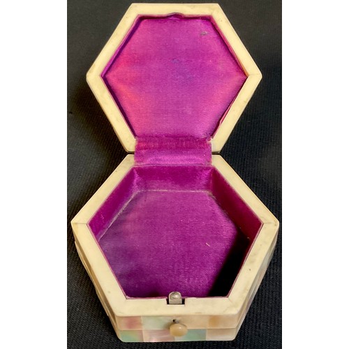 66 - A 19th century mother of pearl and abalone hexagonal casket
