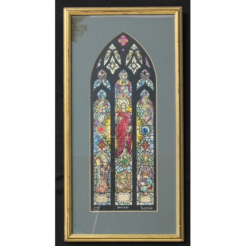 90 - A stained glass window design, watercolour, inch scale, in the manner of Frederick W. Cole MA, RF, F... 