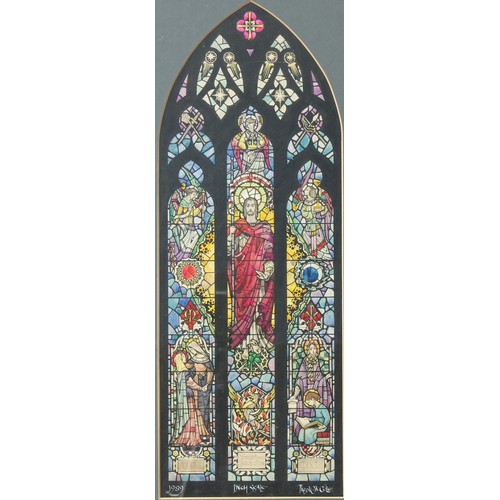 90 - A stained glass window design, watercolour, inch scale, in the manner of Frederick W. Cole MA, RF, F... 