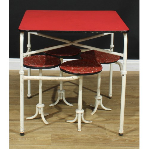 7 - A retro mid-20th century tubular metal framed diner or bistro banqueting table, integral swivel-out ... 