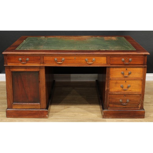 101 - A 19th century mahogany partners desk, rectangular top with inset writing surface above three frieze... 