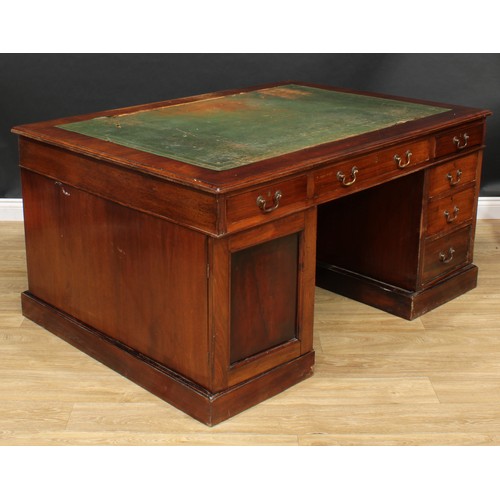 101 - A 19th century mahogany partners desk, rectangular top with inset writing surface above three frieze... 