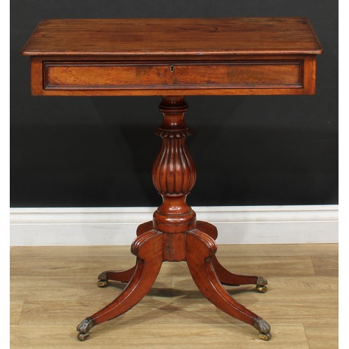 104 - A 19th century mahogany lamp table, rounded rectangular top with moulded edge above a single double-... 