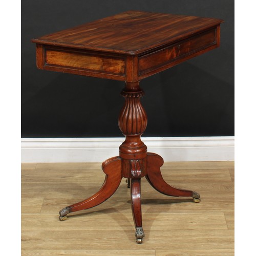 104 - A 19th century mahogany lamp table, rounded rectangular top with moulded edge above a single double-... 