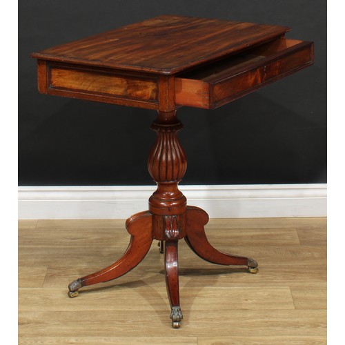 104 - A 19th century mahogany lamp table, rounded rectangular top with moulded edge above a single double-... 